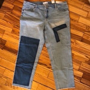 LOFT Cropped Patchwork Boyfriend Jeans Size 32 NWT